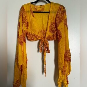 (SOLD) Bohemian Style Front Tie Bell Sleeve Top